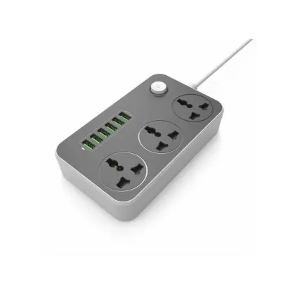 مشترك الطاقة 3 مآخذ إلى 6 منافذ USB للشحن الذكي 5 فولت ، محول شاحن عالمي ، كابل 2 متر